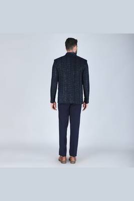 Navy 5 pc thread embroidered tuxedo suit for men 4