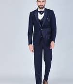Navy 5 pc embroidered designer tuxedo suit for men