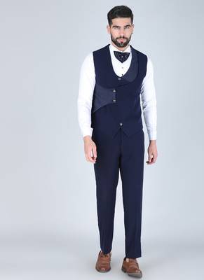 Navy 5 pc embroidered designer tuxedo suit for men 3