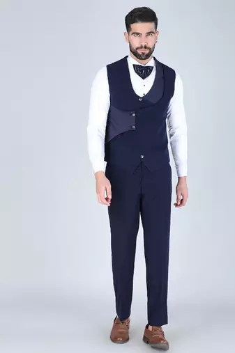 Navy 5 pc embroidered designer tuxedo suit for men