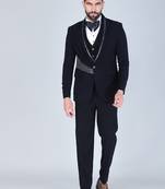 Navy 5 pc metal embroidered tuxedo suit for men