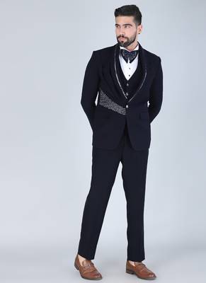 Navy 5 pc metal embroidered tuxedo suit for men 2