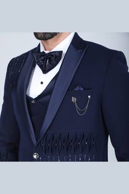 Navy 5 pc embroidered designer tuxedo suit for men 5