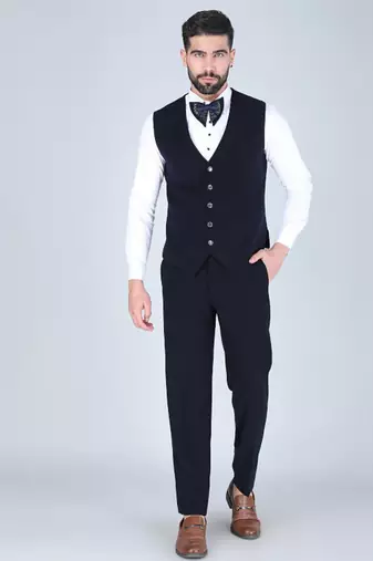 Navy 5 pc metal embroidered tuxedo suit for men