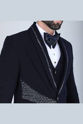 Navy 5 pc metal embroidered tuxedo suit for men 5