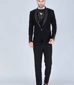 Black 5 pc embroidered designer tuxedo suit for men