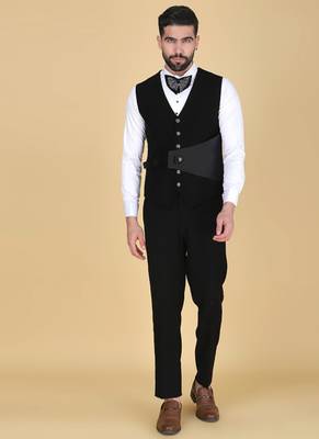 Black 5 pc embroidered designer tuxedo suit for men 3