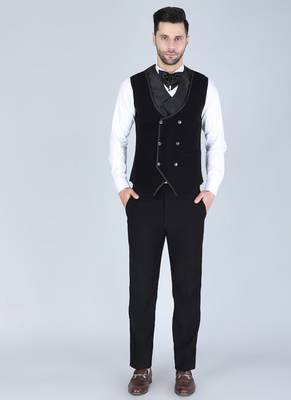Black 5 pc embroidered designer tuxedo suit for men 3
