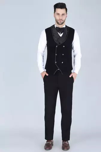 Black 5 pc embroidered designer tuxedo suit for men