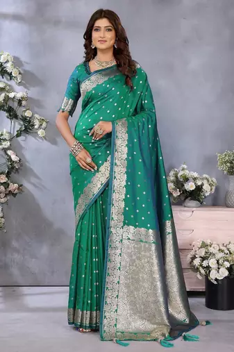 Sea green weaving work Blended silk saree with blouse