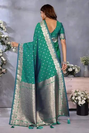 Sea green weaving work Blended silk blend saree with blouse