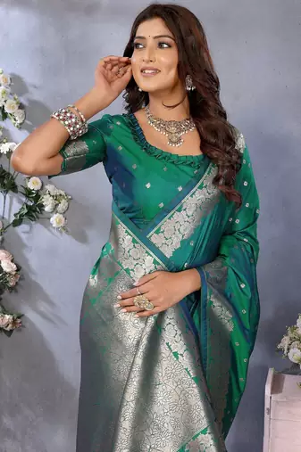 Sea green weaving work Blended silk blend saree with blouse