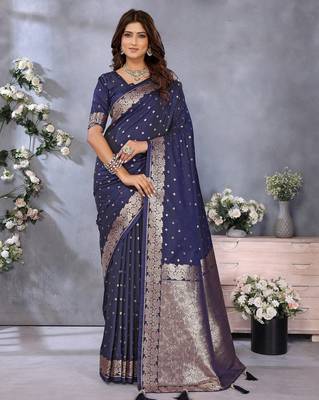 Navy blue weaving work Blended silk blend saree with blouse 1