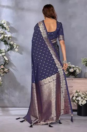 Navy blue weaving work Blended silk blend saree with blouse