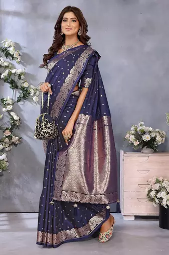 Navy blue weaving work Blended silk blend saree with blouse