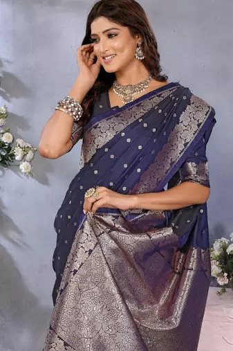 Navy blue weaving work Blended silk blend saree with blouse