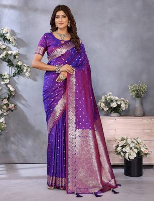 Purple weaving work Blended silk blend saree with blouse 1