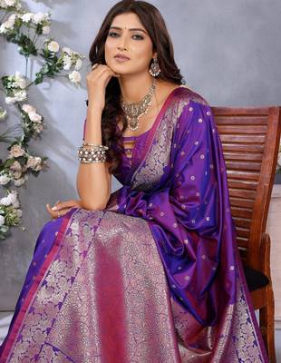 Purple weaving work Blended silk blend saree with blouse 3