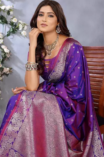 Purple weaving work Blended silk blend saree with blouse