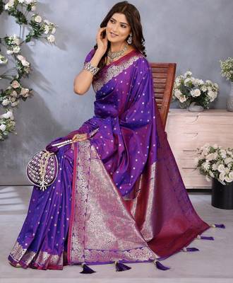 Purple weaving work Blended silk blend saree with blouse 4
