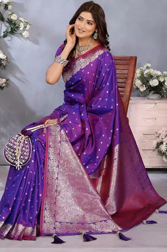 Purple weaving work Blended silk blend saree with blouse
