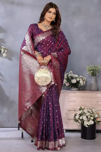 Wine weaving work Blended silk blend saree with blouse