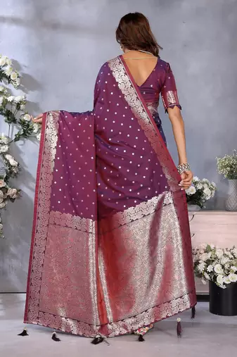 Wine weaving work Blended silk blend saree with blouse
