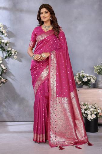 Rani pink weaving work Blended silk saree with blouse