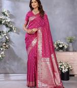 Rani pink weaving work Blended silk saree with blouse