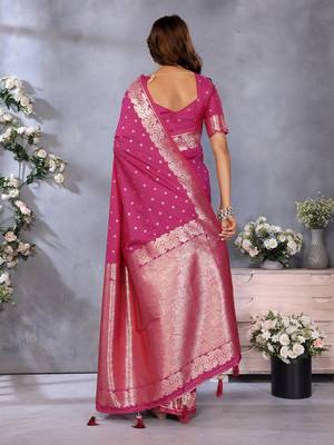 Rani pink weaving work Blended silk blend saree with blouse 2