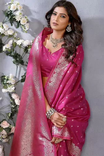 Rani pink weaving work Blended silk blend saree with blouse
