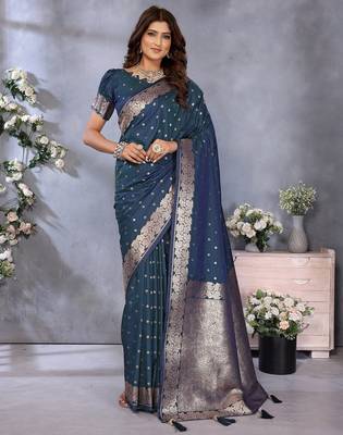Blue weaving work Blended silk blend saree with blouse 1
