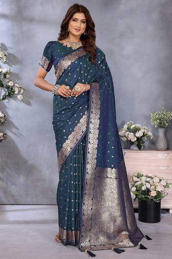 Blue weaving work Blended silk saree with blouse