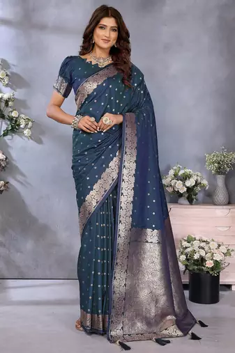 Blue weaving work Blended silk saree with blouse