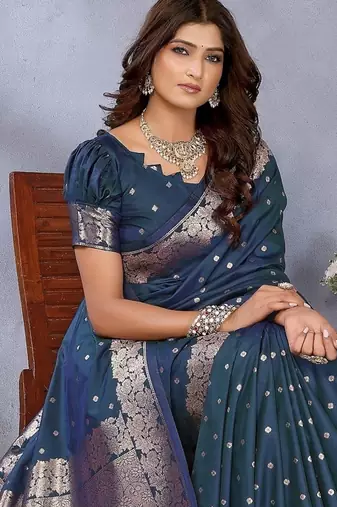 Blue weaving work Blended silk blend saree with blouse
