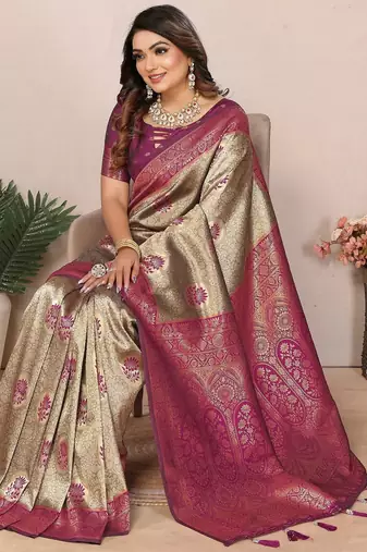Purple color zari weaving handloom Blended tissue silk blend saree with blouse