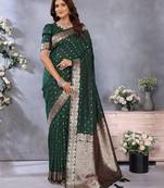 Dark green weaving work Blended silk saree with blouse