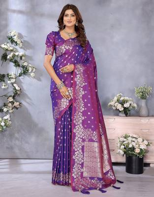 Purple gala weaving Blended silk blend saree with blouse 1