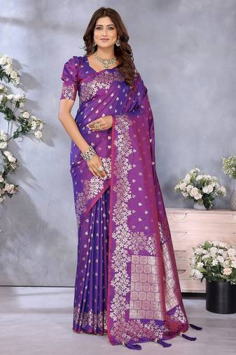 Purple color gala weaving Blended silk saree with blouse