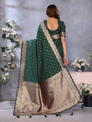 Dark green weaving work Blended silk blend saree with blouse 2