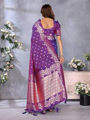 Purple gala weaving Blended silk blend saree with blouse 2