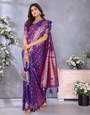 Purple gala weaving Blended silk blend saree with blouse 3