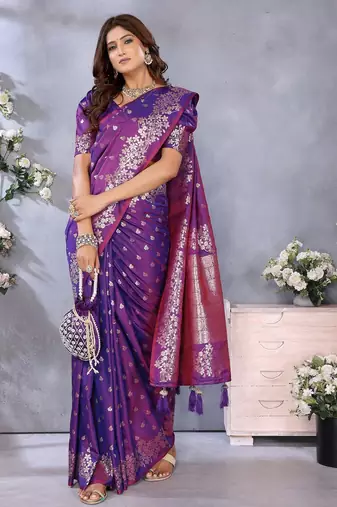 Purple gala weaving Blended silk blend saree with blouse