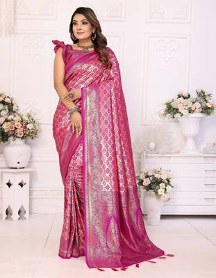 Pink Blended silk blend chaturi weaving work saree with blouse 1