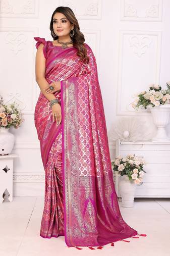 Pink color Blended silk chaturi weaving work saree with blouse