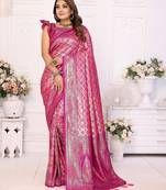 Pink color Blended silk chaturi weaving work saree with blouse
