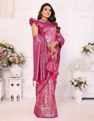 Pink Blended silk blend chaturi weaving work saree with blouse 2