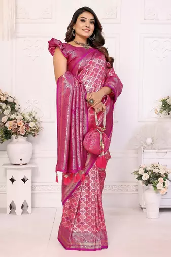 Pink color Blended silk blend chaturi weaving work saree with blouse