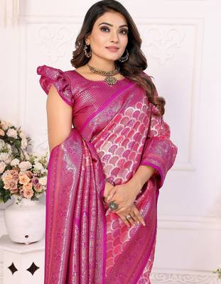 Pink Blended silk blend chaturi weaving work saree with blouse 3