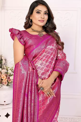 Pink color Blended silk blend chaturi weaving work saree with blouse